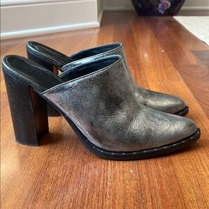 Freda Salvador Black and Silver Mules with Block Heel